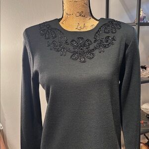 Chic Black Embroidered Long Sleeve Top